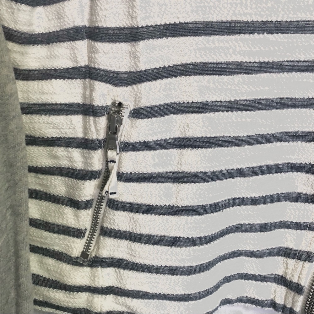 LOU & GREY Anthropologie Moto Jacket Grey & White Stripes Assymetrical Zip sz L - Picture 9 of 13